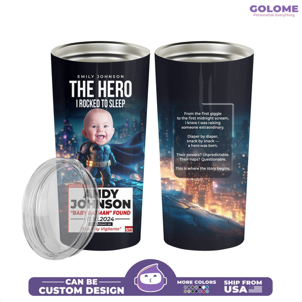 Personalized Baby Batman Tumbler – Funny CNN Superhero Gift for Mom & Baby